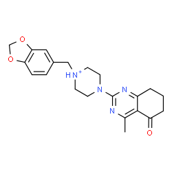 ChemSpider 2D Image | 1-(1,3-Benzodioxol-5-ylmethyl)-4-(4-methyl-5-oxo-5,6,7,8-tetrahydro-2-quinazolinyl)piperazin-1-ium | C21H25N4O3