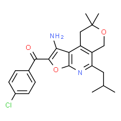 ChemSpider 2D Image | (1-Amino-5-isobutyl-8,8-dimethyl-8,9-dihydro-6H-furo[2,3-b]pyrano[4,3-d]pyridin-2-yl)(4-chlorophenyl)methanone | C23H25ClN2O3
