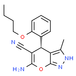 ChemSpider 2D Image | (4S)-6-Amino-4-(2-butoxyphenyl)-3-methyl-2,4-dihydropyrano[2,3-c]pyrazole-5-carbonitrile | C18H20N4O2