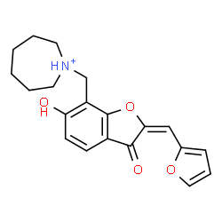 ChemSpider 2D Image | 1-{[(2E)-2-(2-Furylmethylene)-6-hydroxy-3-oxo-2,3-dihydro-1-benzofuran-7-yl]methyl}azepanium | C20H22NO4