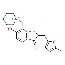 ChemSpider 2D Image | 1-({(2E)-6-Hydroxy-2-[(5-methyl-2-furyl)methylene]-3-oxo-2,3-dihydro-1-benzofuran-7-yl}methyl)piperidinium | C20H22NO4