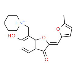 ChemSpider 2D Image | 1-({(2Z)-6-Hydroxy-2-[(5-methyl-2-furyl)methylene]-3-oxo-2,3-dihydro-1-benzofuran-7-yl}methyl)piperidinium | C20H22NO4