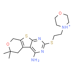 ChemSpider 2D Image | 4-{2-[(4-Amino-6,6-dimethyl-5,8-dihydro-6H-pyrano[4',3':4,5]thieno[2,3-d]pyrimidin-2-yl)sulfanyl]ethyl}morpholin-4-ium | C17H25N4O2S2