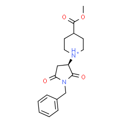 ChemSpider 2D Image | 1-[(3R)-1-Benzyl-2,5-dioxo-3-pyrrolidinyl]-4-(methoxycarbonyl)piperidinium | C18H23N2O4