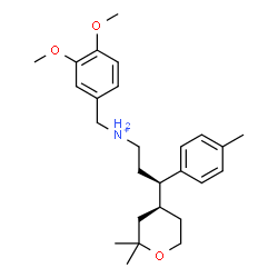 ChemSpider 2D Image | (3R)-N-(3,4-Dimethoxybenzyl)-3-[(4S)-2,2-dimethyltetrahydro-2H-pyran-4-yl]-3-(4-methylphenyl)-1-propanaminium | C26H38NO3