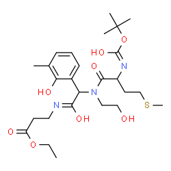 ChemSpider 2D Image | Ethyl N-{[(2-hydroxyethyl)(N-{[(2-methyl-2-propanyl)oxy]carbonyl}methionyl)amino](2-hydroxy-3-methylphenyl)acetyl}-beta-alaninate | C26H41N3O8S