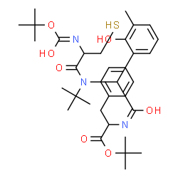ChemSpider 2D Image | 2-Methyl-2-propanyl N-{(2-hydroxy-3-methylphenyl)[(2-methyl-2-propanyl)(N-{[(2-methyl-2-propanyl)oxy]carbonyl}cysteinyl)amino]acetyl}phenylalaninate | C34H49N3O7S