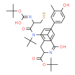 ChemSpider 2D Image | 2-Methyl-2-propanyl N-{(4-hydroxy-3-methylphenyl)[(2-methyl-2-propanyl)(N-{[(2-methyl-2-propanyl)oxy]carbonyl}cysteinyl)amino]acetyl}phenylalaninate | C34H49N3O7S