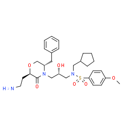 ChemSpider 2D Image | N-{(2S)-3-[(2R,5S)-2-(2-Aminoethyl)-5-benzyl-3-oxo-4-morpholinyl]-2-hydroxypropyl}-N-(cyclopentylmethyl)-4-methoxybenzenesulfonamide | C29H41N3O6S
