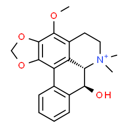 ChemSpider 2D Image | (7aS,8S)-8-Hydroxy-4-methoxy-7,7-dimethyl-6,7,7a,8-tetrahydro-5H-[1,3]benzodioxolo[6,5,4-de]benzo[g]quinolin-7-ium | C20H22NO4