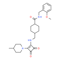 ChemSpider 2D Image | N-(2-Methoxybenzyl)-4-({[2-(4-methyl-1-piperidinyl)-3,4-dioxo-1-cyclobuten-1-yl]amino}methyl)cyclohexanecarboxamide | C26H35N3O4