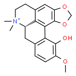 ChemSpider 2D Image | (7aS)-12-Hydroxy-11-methoxy-7,7-dimethyl-6,7,7a,8-tetrahydro-5H-[1,3]benzodioxolo[6,5,4-de]benzo[g]quinolin-7-ium | C20H22NO4