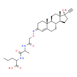 ChemSpider 2D Image | N-[({(Z)-[(3Z)-17-Hydroxypregn-4-en-20-yn-3-ylidene]amino}oxy)acetyl]alanylnorvaline | C31H45N3O6