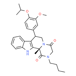 ChemSpider 2D Image | (12bS)-2-Butyl-7-(4-isopropoxy-3-methoxyphenyl)-12b-methyl-2,3,6,7,12,12b-hexahydropyrazino[1',2':1,2]pyrido[3,4-b]indole-1,4-dione | C29H35N3O4