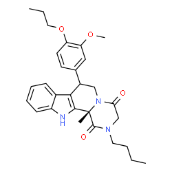 ChemSpider 2D Image | (12bS)-2-Butyl-7-(3-methoxy-4-propoxyphenyl)-12b-methyl-2,3,6,7,12,12b-hexahydropyrazino[1',2':1,2]pyrido[3,4-b]indole-1,4-dione | C29H35N3O4