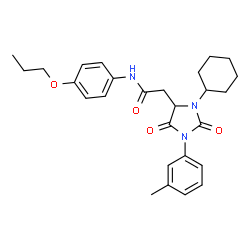ChemSpider 2D Image | 2-(3-cyclohexyl-2,5-dioxo-1-m-tolylimidazolidin-4-yl)-N-(4-propoxyphenyl)acetamide | C27H33N3O4