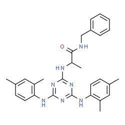 ChemSpider 2D Image | N-Benzyl-N~2~-{4,6-bis[(2,4-dimethylphenyl)amino]-1,3,5-triazin-2-yl}alaninamide | C29H33N7O