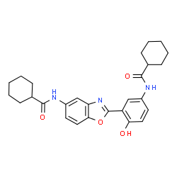 ChemSpider 2D Image | N-(3-{5-[(Cyclohexylcarbonyl)amino]-1,3-benzoxazol-2-yl}-4-hydroxyphenyl)cyclohexanecarboxamide | C27H31N3O4