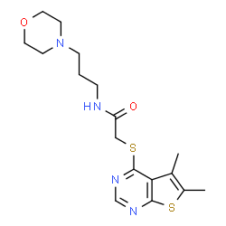 ChemSpider 2D Image | 2-[(5,6-Dimethylthieno[2,3-d]pyrimidin-4-yl)sulfanyl]-N-[3-(4-morpholinyl)propyl]acetamide | C17H24N4O2S2