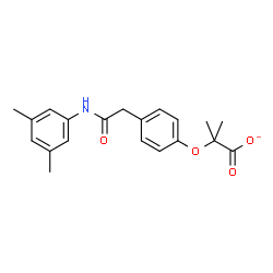 ChemSpider 2D Image | 2-(4-{2-[(3,5-Dimethylphenyl)amino]-2-oxoethyl}phenoxy)-2-methylpropanoate | C20H22NO4