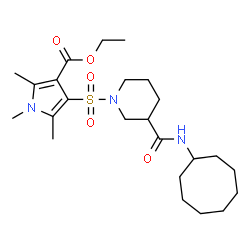 ChemSpider 2D Image | Ethyl 4-{[3-(cyclooctylcarbamoyl)-1-piperidinyl]sulfonyl}-1,2,5-trimethyl-1H-pyrrole-3-carboxylate | C24H39N3O5S