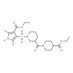 ChemSpider 2D Image | Ethyl 1-[(1-{[4-(ethoxycarbonyl)-1,2,5-trimethyl-1H-pyrrol-3-yl]sulfonyl}-3-piperidinyl)carbonyl]-4-piperidinecarboxylate | C24H37N3O7S