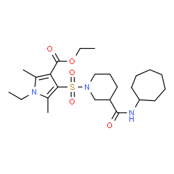 ChemSpider 2D Image | Ethyl 4-{[3-(cycloheptylcarbamoyl)-1-piperidinyl]sulfonyl}-1-ethyl-2,5-dimethyl-1H-pyrrole-3-carboxylate | C24H39N3O5S