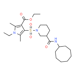 ChemSpider 2D Image | Ethyl 4-{[3-(cyclooctylcarbamoyl)-1-piperidinyl]sulfonyl}-1-ethyl-2,5-dimethyl-1H-pyrrole-3-carboxylate | C25H41N3O5S