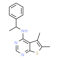 ChemSpider 2D Image | 5,6-Dimethyl-N-(1-phenylethyl)thieno[2,3-d]pyrimidin-4-amine | C16H17N3S