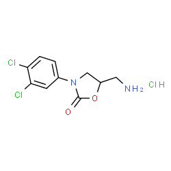 ChemSpider 2D Image | 5-(Aminomethyl)-3-(3,4-dichlorophenyl)-1,3-oxazolidin-2-one hydrochloride (1:1) | C10H11Cl3N2O2