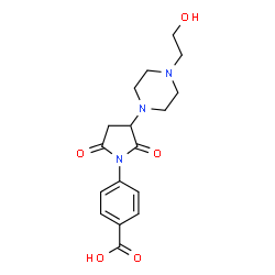 ChemSpider 2D Image | 4-{3-[4-(2-Hydroxyethyl)-1-piperazinyl]-2,5-dioxo-1-pyrrolidinyl}benzoic acid | C17H21N3O5