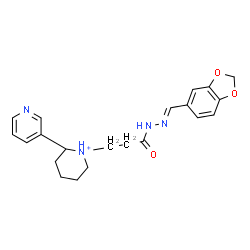 ChemSpider 2D Image | 1-{3-[(2E)-2-(1,3-Benzodioxol-5-ylmethylene)hydrazino]-3-oxopropyl}-2-(3-pyridinyl)piperidinium | C21H25N4O3