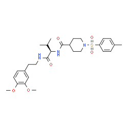 ChemSpider 2D Image | N-[(2R)-1-{[2-(3,4-Dimethoxyphenyl)ethyl]amino}-3-methyl-1-oxo-2-butanyl]-1-[(4-methylphenyl)sulfonyl]-4-piperidinecarboxamide | C28H39N3O6S