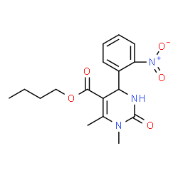 ChemSpider 2D Image | Butyl 1,6-dimethyl-4-(2-nitrophenyl)-2-oxo-1,2,3,4-tetrahydro-5-pyrimidinecarboxylate | C17H21N3O5