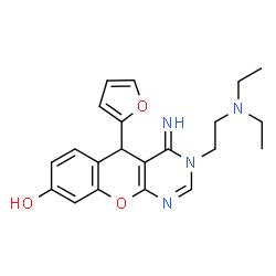ChemSpider 2D Image | 3-[2-(Diethylamino)ethyl]-5-(2-furyl)-4-imino-3,5-dihydro-4H-chromeno[2,3-d]pyrimidin-8-ol | C21H24N4O3