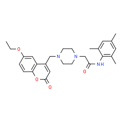 ChemSpider 2D Image | 2-{4-[(6-Ethoxy-2-oxo-2H-chromen-4-yl)methyl]-1-piperazinyl}-N-mesitylacetamide | C27H33N3O4