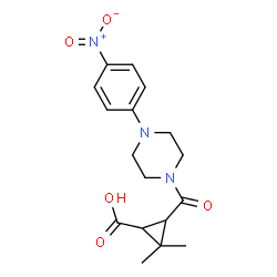 ChemSpider 2D Image | 2,2-dimethyl-3-[4-(4-nitrophenyl)piperazine-1-carbonyl]cyclopropane-1-carboxylic acid | C17H21N3O5