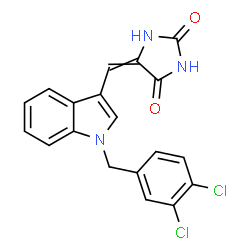 ChemSpider 2D Image | 5-{[1-(3,4-Dichlorobenzyl)-1H-indol-3-yl]methylene}-2,4-imidazolidinedione | C19H13Cl2N3O2