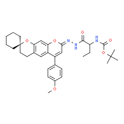 ChemSpider 2D Image | 2-Methyl-2-propanyl (1-{(2E)-2-[6'-(4-methoxyphenyl)-3',4'-dihydro-8'H-spiro[cyclohexane-1,2'-pyrano[3,2-g]chromen]-8'-ylidene]hydrazino}-1-oxo-2-butanyl)carbamate | C33H41N3O6