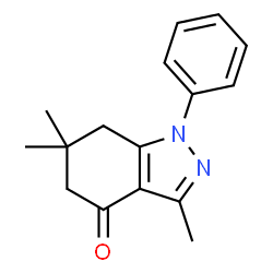 ChemSpider 2D Image | 3,6,6-Trimethyl-1-phenyl-1,5,6,7-tetrahydro-indazol-4-one | C16H18N2O