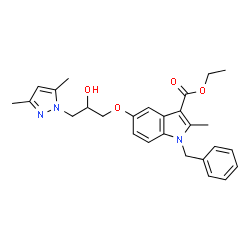 ChemSpider 2D Image | Ethyl 1-benzyl-5-[3-(3,5-dimethyl-1H-pyrazol-1-yl)-2-hydroxypropoxy]-2-methyl-1H-indole-3-carboxylate | C27H31N3O4