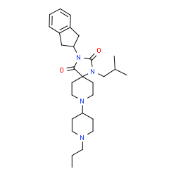 ChemSpider 2D Image | 3-(2,3-Dihydro-1H-inden-2-yl)-1-isobutyl-8-(1-propyl-4-piperidinyl)-1,3,8-triazaspiro[4.5]decane-2,4-dione | C28H42N4O2