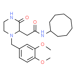 ChemSpider 2D Image | N-Cyclooctyl-2-[1-(3,4-dimethoxybenzyl)-3-oxo-2-piperazinyl]acetamide | C23H35N3O4