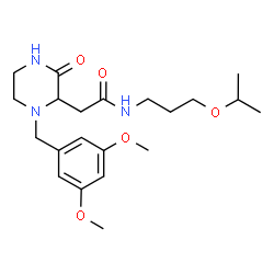 ChemSpider 2D Image | 2-[1-(3,5-Dimethoxybenzyl)-3-oxo-2-piperazinyl]-N-(3-isopropoxypropyl)acetamide | C21H33N3O5