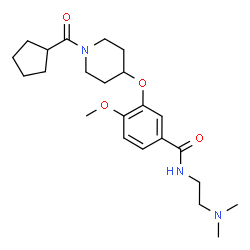 ChemSpider 2D Image | 3-{[1-(Cyclopentylcarbonyl)-4-piperidinyl]oxy}-N-[2-(dimethylamino)ethyl]-4-methoxybenzamide | C23H35N3O4