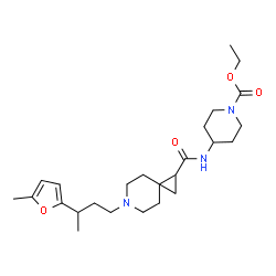 ChemSpider 2D Image | Ethyl 4-[({6-[3-(5-methyl-2-furyl)butyl]-6-azaspiro[2.5]oct-1-yl}carbonyl)amino]-1-piperidinecarboxylate | C25H39N3O4