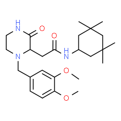 ChemSpider 2D Image | 2-[1-(3,4-Dimethoxybenzyl)-3-oxo-2-piperazinyl]-N-(3,3,5,5-tetramethylcyclohexyl)acetamide | C25H39N3O4