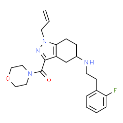 ChemSpider 2D Image | (1-Allyl-5-{[2-(2-fluorophenyl)ethyl]amino}-4,5,6,7-tetrahydro-1H-indazol-3-yl)(4-morpholinyl)methanone | C23H29FN4O2