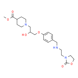 ChemSpider 2D Image | Methyl 1-{2-hydroxy-3-[4-({[2-(2-oxo-1,3-oxazolidin-3-yl)ethyl]amino}methyl)phenoxy]propyl}-4-piperidinecarboxylate | C22H33N3O6