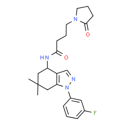 ChemSpider 2D Image | N-[1-(3-Fluorophenyl)-6,6-dimethyl-4,5,6,7-tetrahydro-1H-indazol-4-yl]-4-(2-oxo-1-pyrrolidinyl)butanamide | C23H29FN4O2
